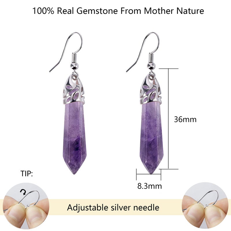 KISSPAT Real Natural Quartz Stone Healing Point Crystal Chakra Dangle Earrings for Women Gemstone Earring Healing Crystal Earring Jewelry Set (3 Pair) - Image 4